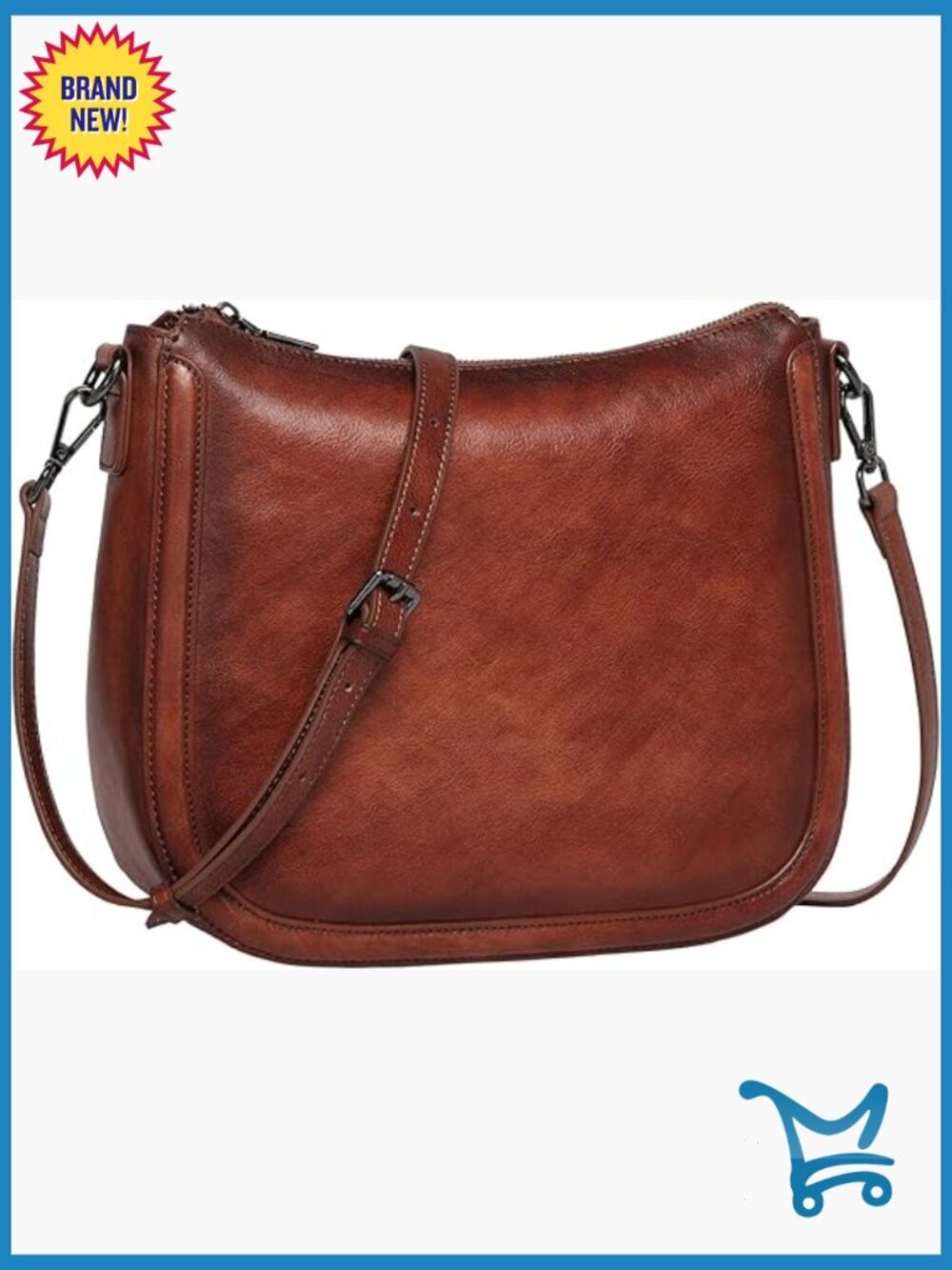 Leather Crossbody Bag with 2 Straps, Adjustable, Vintage Style, Medium Size